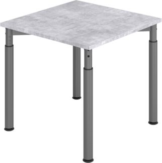 bümö höhenverstellbarer Schreibtisch 80x80 cm in Beton, Gestell graphit - PC Tisch höhenverstellbar & klein, höhenverstellbarer Tisch Büro, kleiner Computertisch verstellbar, Y-Serie, YS-08-M-G