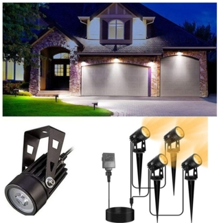 QUBEBU LED Gartenstrahler 4/6/8 er Set LED Gartenstrahler außen mit Erdspieß u. Wandhalterung, IP66 wasserdicht, 3000 K warmweißen/RGB-Lichtern, für Haus-, Garten-, Hof-, Terrassen-, Wege-, Außendekorationen.