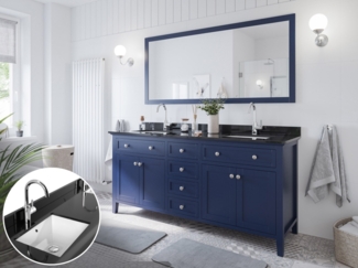 Landhaus Badmöbel-Set 2tlg Postigo 180 Quarz schwarz montiert blau lackiert : Blau lackiert / Quarz schwarz