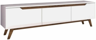 Dmora Fernsehschrank Apatite, Ständer für Wohnzimmerfernseher, Niedriges Wohnzimmer-Sideboard, TV-Ständerbasis, 180x35h49 cm, Weiß und Walnuss