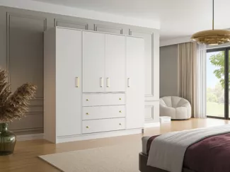 Vente-unique - Kleiderschrank mit 4 Türen & 3 Schubladen - 196 cm - Weiß - LIZANDRO
