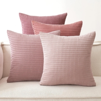 EMEMA Kordsamt Kissenbezug 4er Set Dekokissen Granulat Sofakissen 45x45 cm Rosa