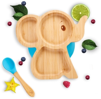 Kleinfuchs Kinderteller Bambus Elefant Blau