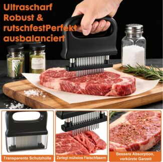 Refined Living Fleischklopfer Fleischklopfer mit Griff 48 ultrascharfen Nadelklingen aus Edelstahl, abnehmbares Küchen-Kochwerkzeug zum Zartmachen, Grillen, Marinade
