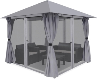 Sekey Garten Pavillon 3x3 m Wasserdicht Stabil Partyzelt, Gartenzelt mit 4 Seitenteile Reißverschluss, 180g/㎡ Polyester, Grau