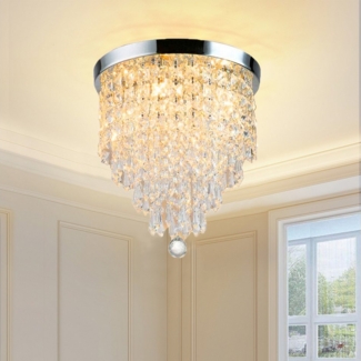 oyajia Deckenleuchte Modern Kristall Kronleuchter, Deckenleuchte mit G9 Basis 25cm x 32cm, LED wechselbar, Mini Chrom-Stil Unterputz Deckenlampe Schlafzimmer Küche Flur Deko