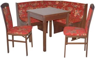 Kleine Eckbankgruppe "Anja 1NB", nussbaum / Stoff rot mit Blumendessin