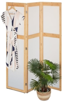 Relaxdays Paravent, 3-teilig, Faltbarer Raumtrenner, HxB: 168x135,5 cm, Kunststoff & Bambus, Trennwand innen, Natur/weiß
