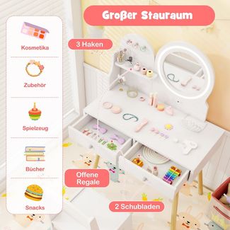 Kinder Schminktisch mit Beleuchtung 2 in 1 Frisiertisch mit Spiegel Weiß
