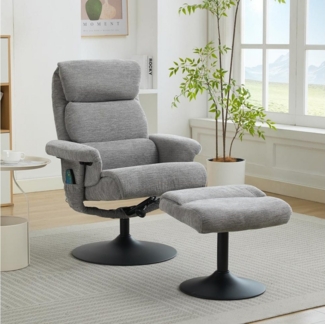 BBWL Relaxsessel Relaxsessel mit Massage, Heizung & Hocker,Chenille-Stoff, 360° drehbar (neigbar bis 140°, weich & ergonomisch,mit Seitentasche & Timer,Büro oder Schlafzimmer, pflegeleicht, atmungsaktiv & belastbar bis 110 kg)