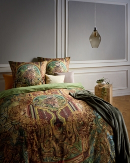 Fleuresse Mako-Satin Bettwäsche 200x200 Leo Ornamente grün gelb braun 114463-03