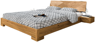 Bett Bento 3 Sonderlänge 80x190 Wildeiche massiv mit Holzkopfteil und Holzbeine