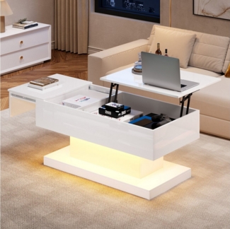 MODFU Couchtisch mit LED-Beleuchtung (Hochglanz-Lift-Teetisch, 1-St, mit LED-Beleuchtung), mit hydraulischer Lift und Stauraum