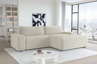 99rooms Tivoli Ecksofa Cordstoff POSO Greige Rechts mit Kissen