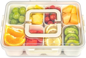 Refined Living Frischhaltedose Snackbox mit 8 Fächern, Servierplatte, Snackschale mit Deckel & Griff, Lebensmittelechtes PP, (Tragbarer Snack Organizer, Snackdose mit Deckel, Vorratsdose mit Fächern, Aufbewahrungsbox Snacks, Obstbox Kinder, Bento Box O...