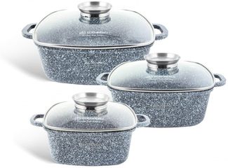 Edenberg Topf-Set Bräter, Quadratischer Topfset Kochtopf Keramik Grau Glasdeckel, Aluminiumguss (sehr hochwertig, 6-tlg, Zeitloses Design des Topfsets. Eine ideale Geschenkidee)