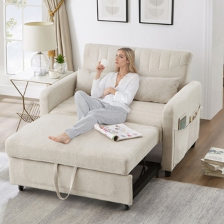 HAUSS SPOLE Schlafsofa Sofabett mit Schlaffunktion Zweisitzer-Klappsofa Baumwoll-Leinen-Stoff, Polstersofa, Doppelschlafsofa 1 Teile, ausziehbares Design, dreistufig verstellbare Rückenlehne