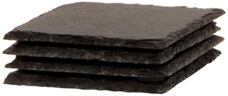 BigDean Schiefer-Untersetzer Set 4 teilig 10x10 cm quadratische Tisch-Untersetzer Servierplatten - 4 Gummifüße zum Schutz