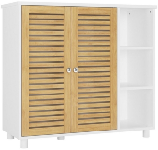 MSMASK Badkommode Badezimmerschrank mit 3 Offenen Regalen und 2 Bambustüren, 77 × 30 × 80 cm