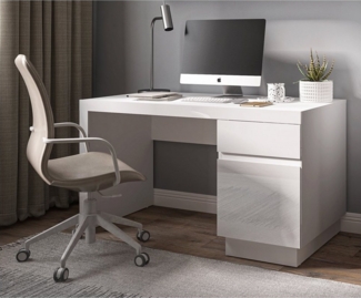 Schreibtisch, 135 cm breit, in weiß Hochglanz LYNDHURST-129, B/H/T ca. 135/75/65 cm
