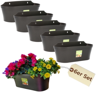6x Wand Blumentopf im Set Wandblumentopf Wandtopf Pflanzgefäß Blumenkasten Outdoor Wandblumenkasten Wandpflanztopf Wandampel Anthrazit