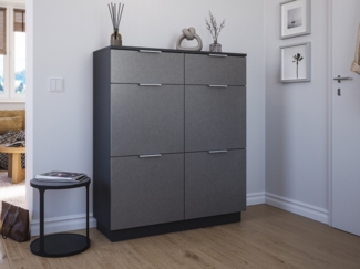 Schuhschrank Domus-XXL 2 Softeinzüge 4 Klappen 16 Paar Asche : Asche / Grafit