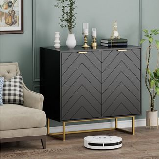 UEV Sideboard Kommode mit 2 Türen, Sideboard mit Füße (Buffet, TV Board, Schrank für Wohnzimmer Esszimmer Flur Schlafzimmer), verstellbare Ablagen, Küchenschrank, Anrichte, Mehrzweckschrank