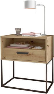 Nachtkommode >CUDRO< 1 Schub, 1 Fach, Artisan Eiche Dekor / schwarz - 60 x 65 x 38,5 cm (BxHxT)