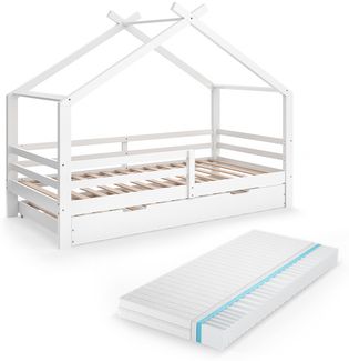 Hausbett Luni Weiß 200 x 90 cm mit Gästebett und Matratze Vitalispa