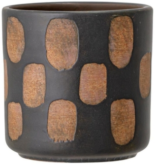 Bloomingville Blumentopf Avo Deco Flowerpot, Black, Terracotta, Ø12cm x 12cm, Avo, dekorativer Übertopf Dekotopf mit Tupfenmit Tupfen, dänisches Design, schwarz/braun