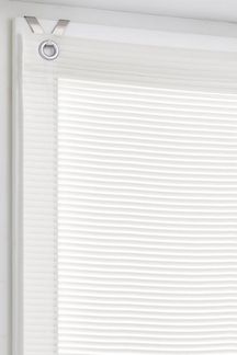 Kutti Raffrollo Areggo mit Ösen, halbtransparent, mit Hakenaufhängung, ohne Bohren, freihängend, feine Querstreifen, offwhite