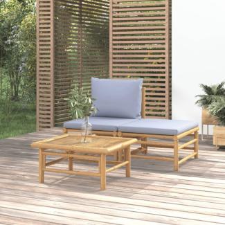 vidaXL 3-tlg. Garten-Lounge-Set mit Hellgrauen Kissen Bambus 362275