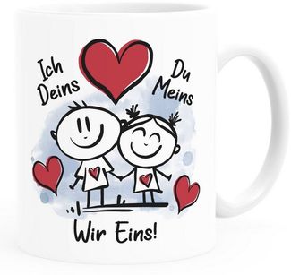 SpecialMe Tasse Kaffee-Tasse Liebe verliebte Strichmännchem Spruch Ich Deins Du Meins, Keramik