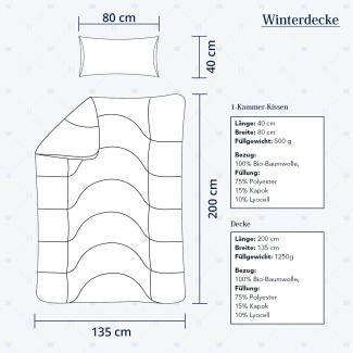 Heidelberger Bettwaren Bettdecke 135x200 cm mit Kissen 80x40 cm, Made in Germany | Winterdecke, Schlafdecke, Steppbett mit Kapok-Füllung | atmungsaktiv, hypoallergen, vegan | Serie Kanada