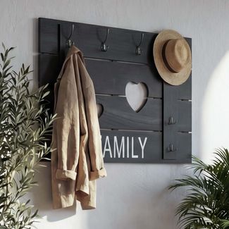 Wandgarderobe HWC-C89 Family, Garderobenpaneel Garderobe, Shabby-Look Vintage, 8 Haken 60x90cm ~ dunkelgrau, shabby