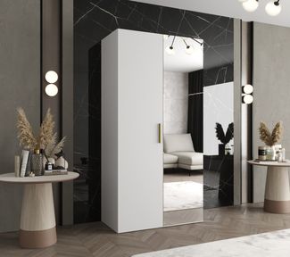 ABIKS MÖBEL Drehtürenschrank BARI 2 Schlafzimmerschrank mit Spiegel Kleiderstange und Regalen Garderobenschrank Kleiderschrank in 5 verschieden Breiten und 4 Farben