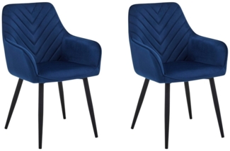 Home Collective Esszimmerstuhl Küchenstuhl, Polsterstuhl, Schminktisch Stuhl mit Armlehnen, 2er Set Samt Loungesessel, belastbar bis 110 kg, Marineblau