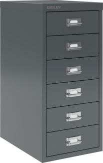 Bisley Multidrawer Schubladenschrank aus Metall mit 6 Schubladen DIN A4 ohne Sockel - Farbe: Anthrazitgrau, L296-634