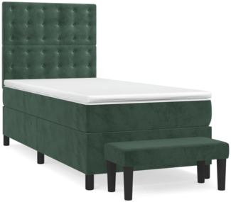 vidaXL Boxspringbett mit Matratze Dunkelgrün 90x190 cm Samt 3138058