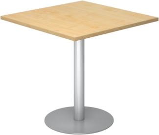 bümö Besprechungstisch, Esstisch klein, Tisch eckig 80x80 cm - kleiner Esstisch Ahorn, Rundtisch Esstisch 2 Personen mit Holz-Platte, Säule aus Metall in silber, Konferenztisch, Bistrotisch, STF88-3-S