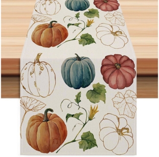 LAPAPRO Tischläufer Halloween Tischläufer Leinen mit Kürbis Druck, 1 Stück,33 x 183 cm