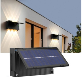 BlingBin Außen-Wandleuchte LED Solarleuchten, Up and Down Leuchten Solarleuchte, Gartenleuchte, 180° Beleuchtungswinkel, IP65 Wasserdicht, LED fest integriert, Warmweiß, Solar Wandlampe mit Dunkellichtsensor für Garten Terrasse, 1 Stück