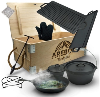 Arebos Topf-Set Dutch Over BBQ Set aus Gusseisen Feuertopf Schmortopf, Gusseisen (Set)