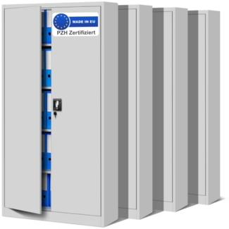 MegaDeal 4x Aktenschrank abschließbar KADO - 5 Ebenen verstellbar, Flügeltüren | Metallschrank Werkstatt Mehrzweckschrank Büroschrank aus Stahl Werkzeugschrank, 185x90x40cm Grau