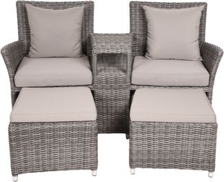 Gartenstuhl URBAN mit Hocker - Kunststoff, Grau | Relaxsessel Wetterfest Gartenstühle Outdoor