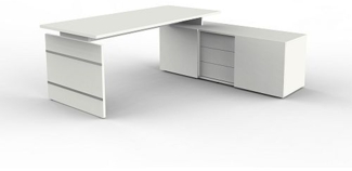 Form 4 Komplettarbeitsplatz, Eckkombination aus Schreibtisch und Sideboard, Weiß