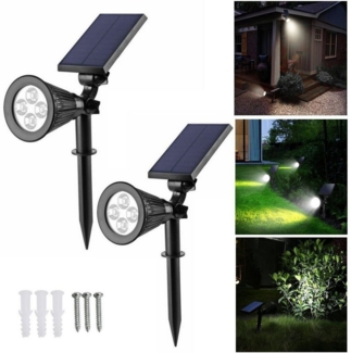 LETGOSPT LED Solarleuchte 2/4 Stück 4LED Solar Gartenleuchte Solarstrahler, Automatisch Ein/Aus, LED fest integriert, LED Solarleuchte Solarlampe für Außen, Hof, Garage