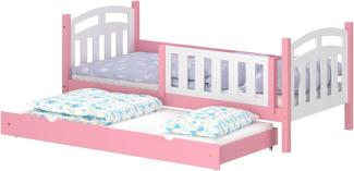 WNM Group Kinderbett Ausziehbar Suzie - aus Massivholz - Ausziehbett fr Mdchen und Jungen - Hohe Qualitt Bett mit Rausfallschutz fr Kinder 180x80 / 170x80 cm - Rosa