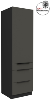 Küchen Hochschrank 60 cm Küche ARIA Graphite ultra matt + Schwarz matt, hochwertige Fronten mit Anti Fingerprint Beschichtung, Soft-Close Küchenzeile Küchenblock
