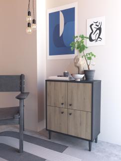 Kommode >Arriana< in Kronberg Eiche Schwarz - 60,7x75,5x28,5cm (BxHxT)